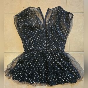 Lela Rose Black Sheer Top with White Dots